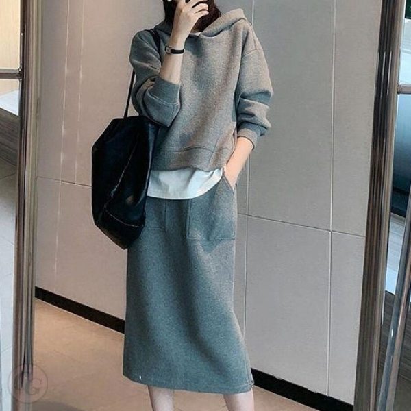 灰色/帽T+灰色/裙類