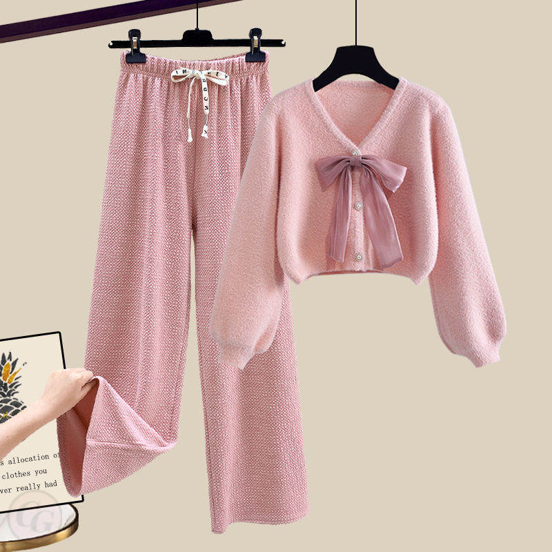 粉色毛衣+粉色寬褲/套裝