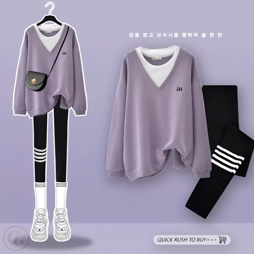 紫色/運動衣+黑色/長褲