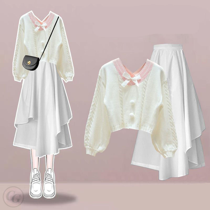 白色/毛衣+白色/半身裙