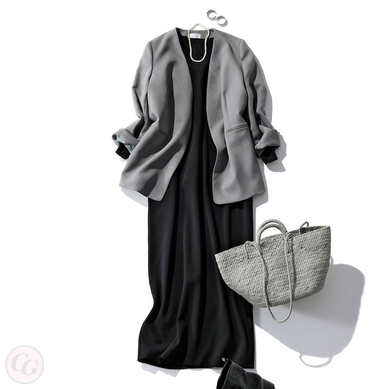 兩件套 灰色外套+黑色長裙