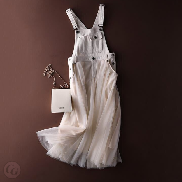 白色背帶裙/單品